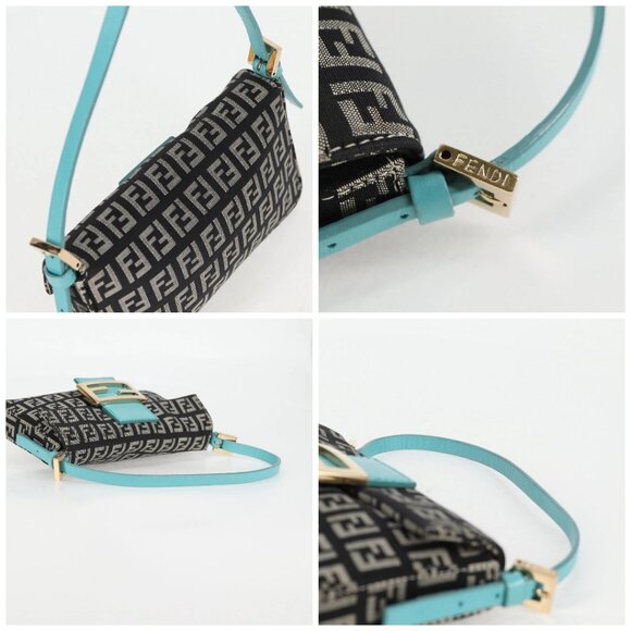 FENDI Zucchino Canvas Mamma Baguette Shoulder Bag Black Gold Auth 136114V - Picture 16 of 16